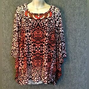 RAFAELLA sheer bat-wing BLOUSE with lining.  Size Small. Beaded neckline.